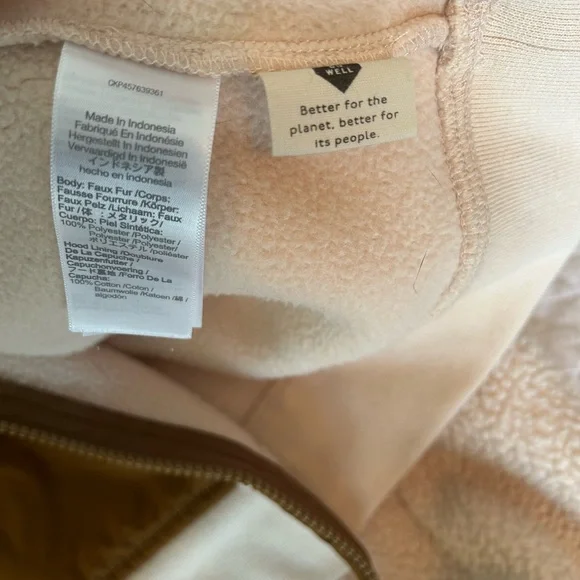 Madewell Cream Sherpa Zip Hoodie Jacket Brown Pocket Trim Cozy Teddy Fleece - Picture 7 of 8